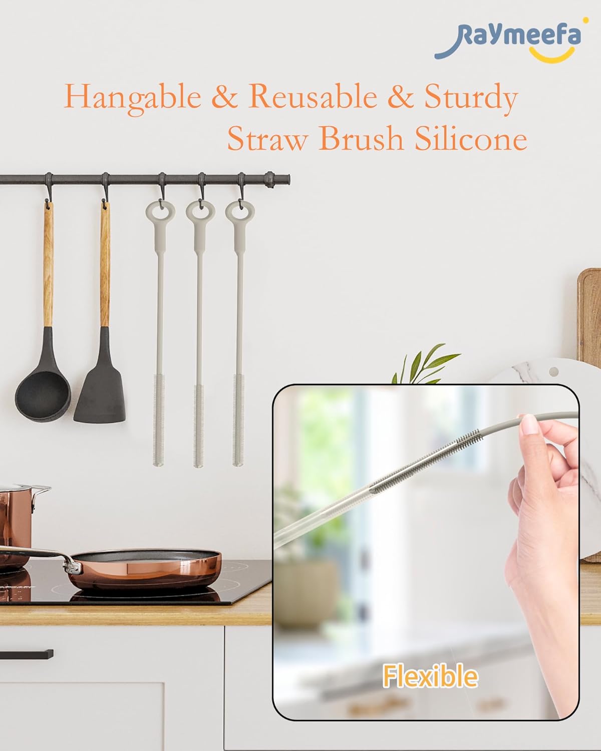 Straw Cleaner Brush Set - Raymeefa Scratch-Free Detail Cleaning for Reusable Straws & Tumblers (Blue)