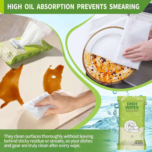 Creatyi 4 Pack Dish Wipes Camping Dish Wipes Travel Dish Soap Camp Kitchen Wipes Portable Cleaning of Plates, Bowls, Tableware and Ktchenware for Travel Camping (40 PCS)