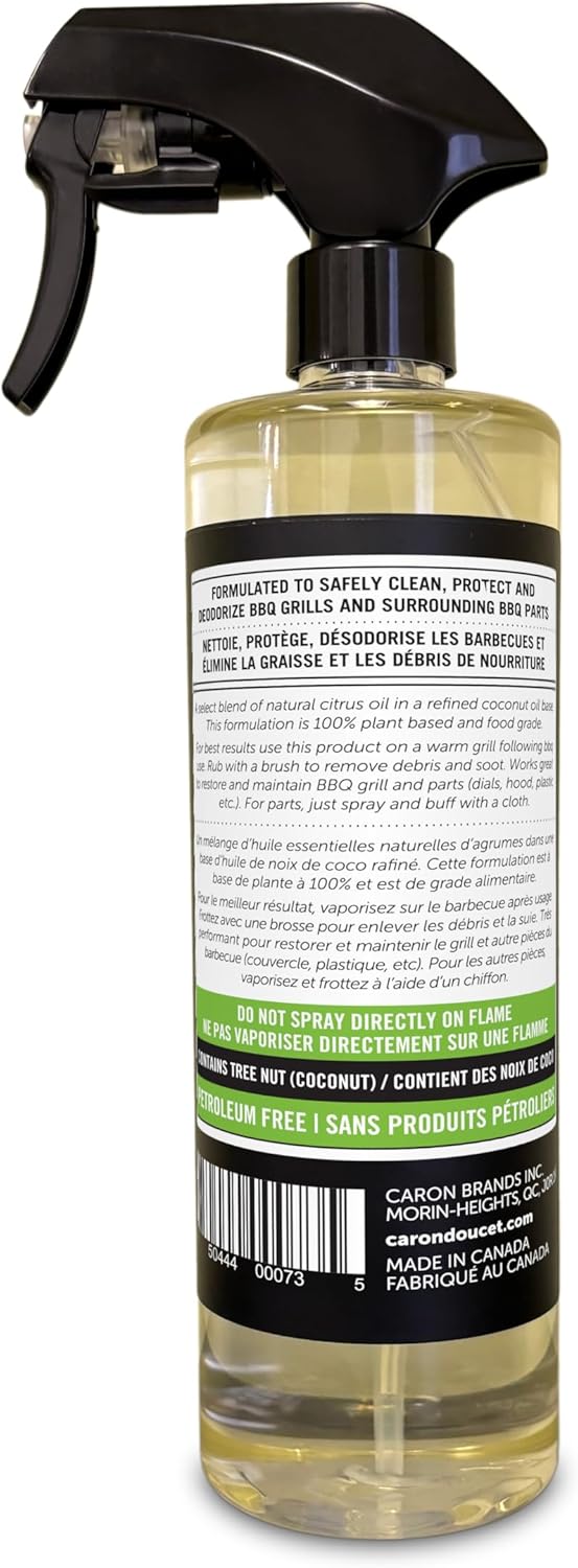 CARON & DOUCET - BBQ Grill Cleaner Oil | 100% Plant-Based & Vegan | Best for Cleaning Barbeque Grills & Grates | Use with Wooden Scrapers, Brushes, Accessories & Tools | Great Gift for Dad! (8oz)