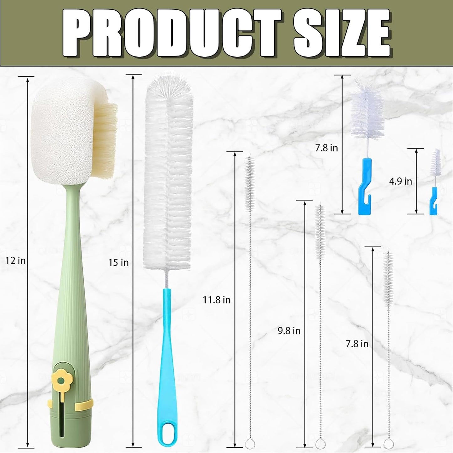 Water Bottle Cleaning Brush Set, Multifunctiona Brush and Straw Cleaner, 5 in 1 Long Handle Bottle Cleaning Brush