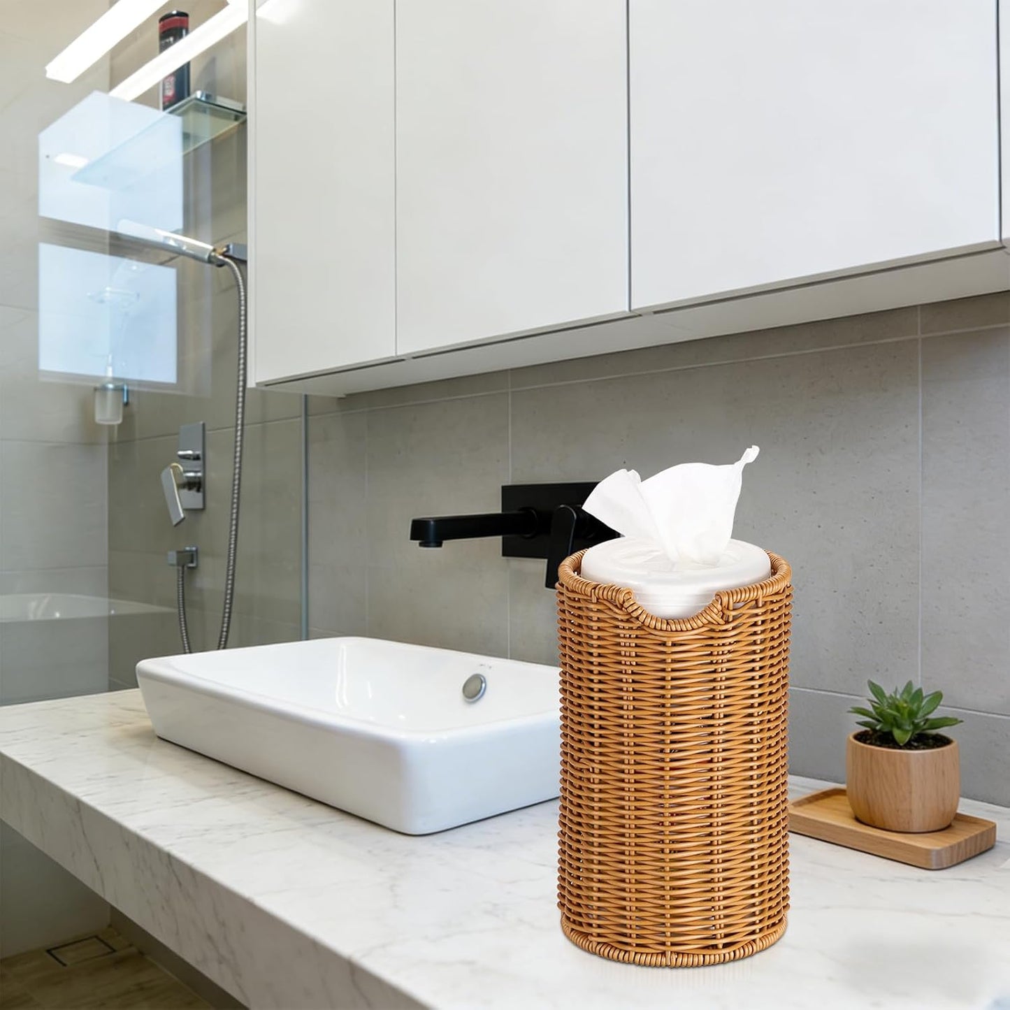 Kokone Woven Wipes Dispenser Compatible for Clorox Lysol, Farmhouse Wipes Canister Holder Cleaning Wipe Dispenser Container, Decorative Rattan Wipes Dispenser Keeper for Kitchen Bathroom Office