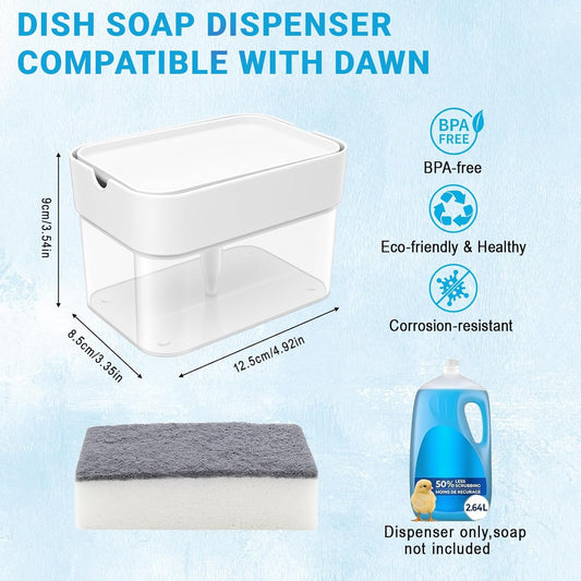 Dish Soap Dispenser Compatible with Dawn - 10oz BPA-Free Plastic Soap Dispenser with Sponge Holder Compatible with Dawn,All-in-One Sink