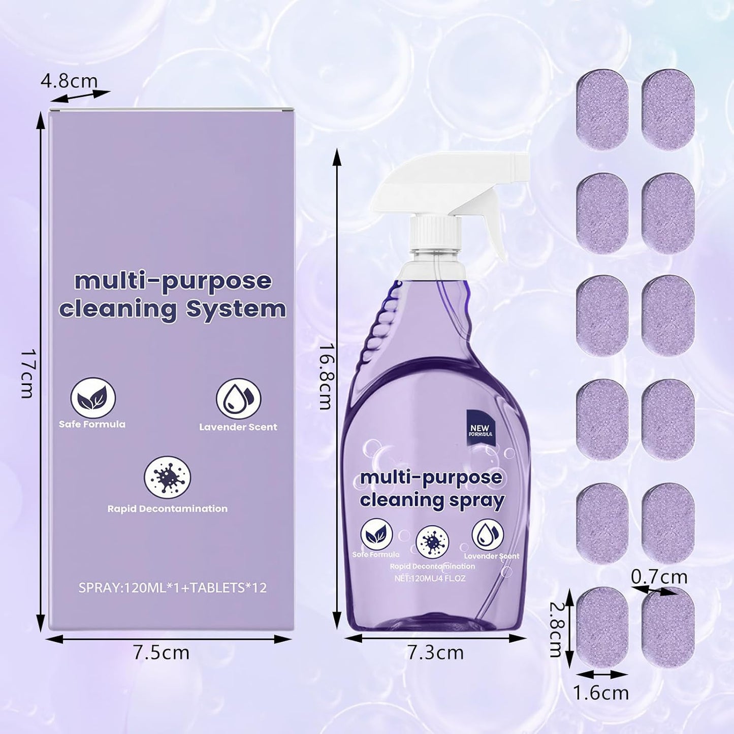 KUNAL All-In-One Multi Purpose Cleaning System with Cleaning Tablets,Spray Oven Cleaner, Multi-Surface Cleaners Spray for Every Stain-Cleaner(1 Bottle+12Tablet)