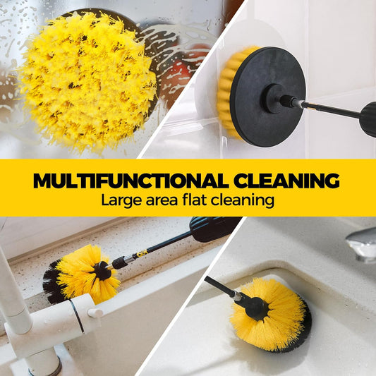 Holikme 4 Pack Drill Brush Attachments Set, Power Scrubber with Extend Long Attachment,Cleaning Supplies for Bathtub, Shower, Grout, Tile(Yellow)