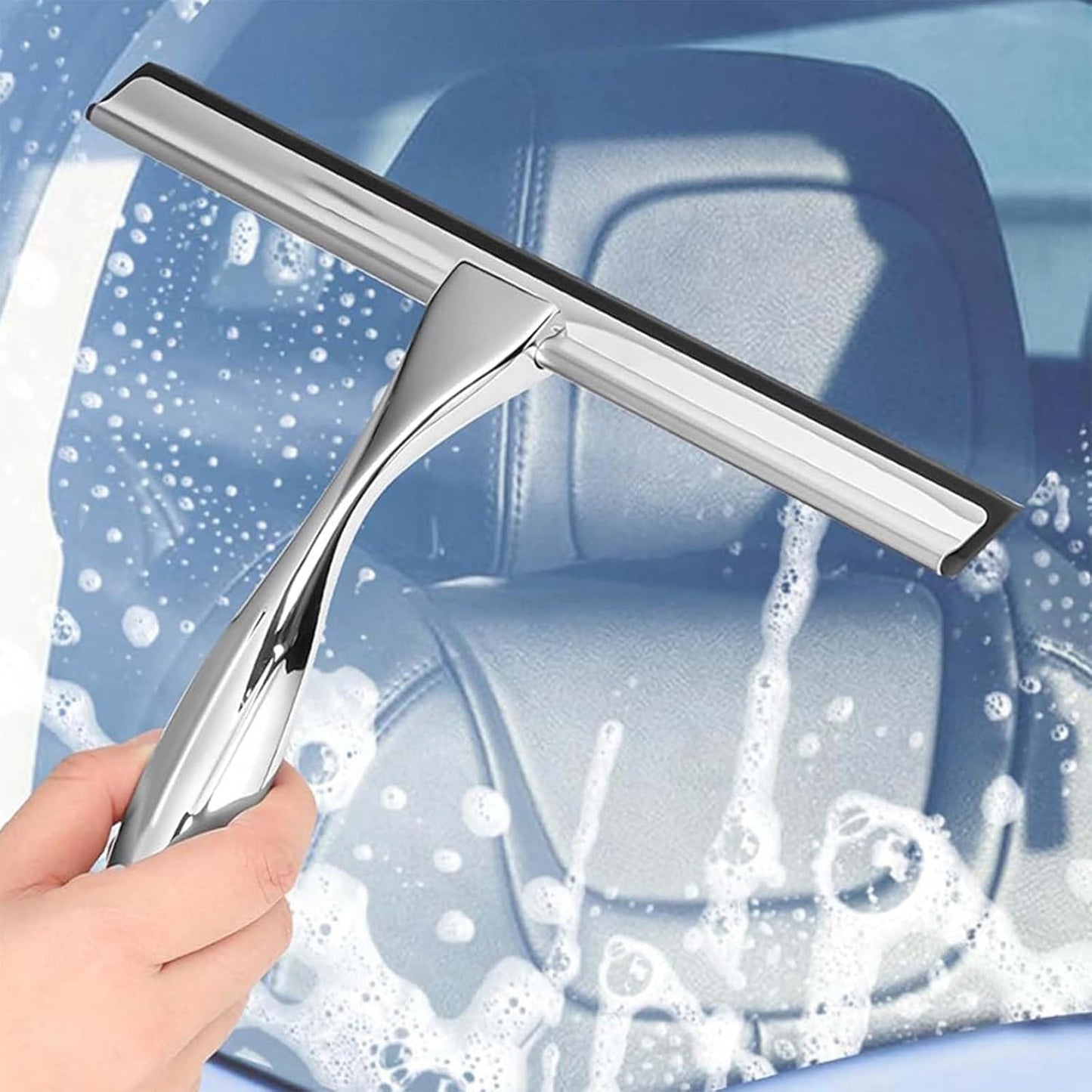 14-Inch Shower Squeegee, Stainless Steel Squeegee for Shower or Window Glass Door, Includes Two Spare Scrapers and one Adhesive Hook. (Gold, 14 in)