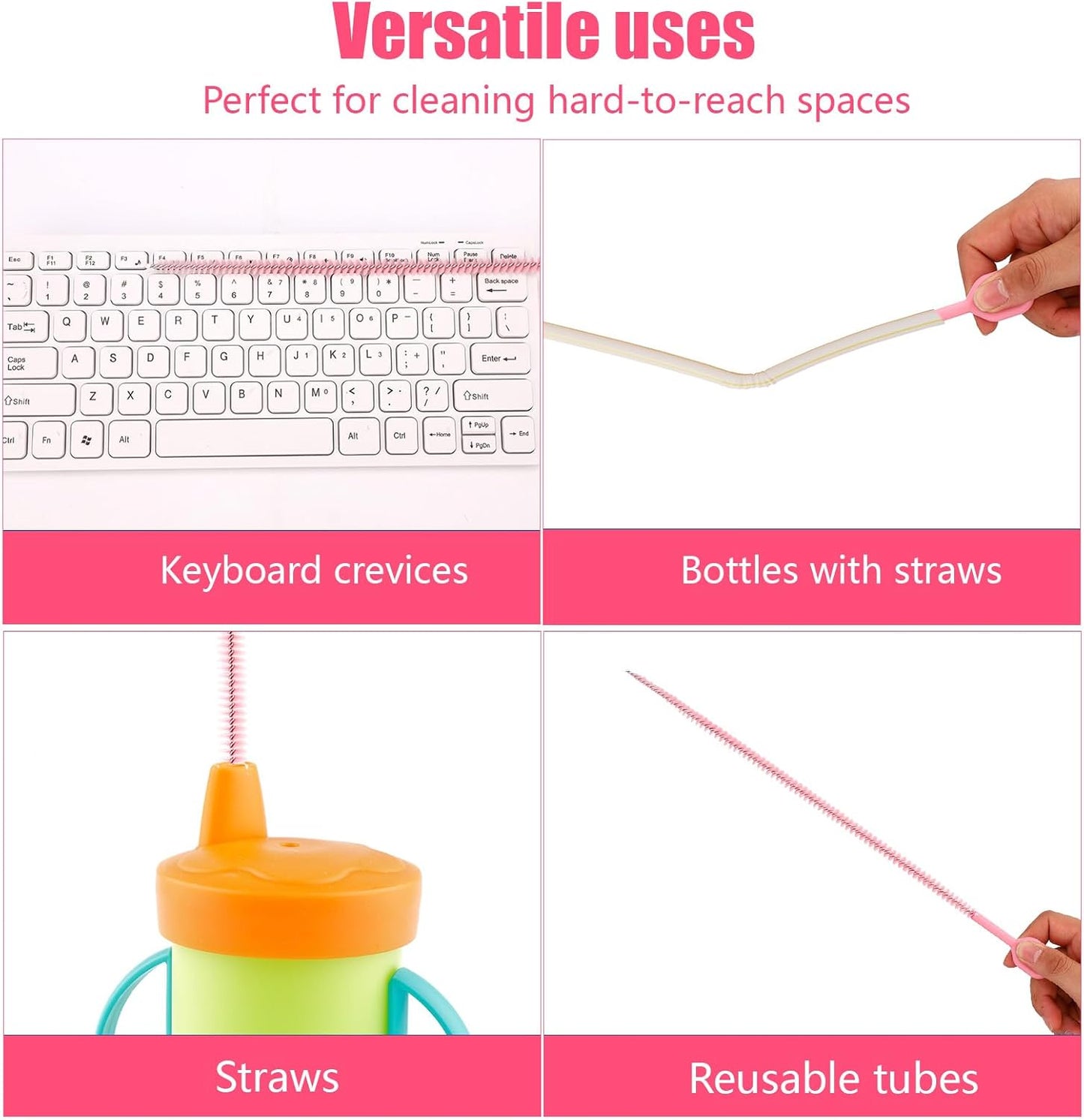 4pcs Straw Cleaner Brushes for Stanley, 12.4in Extra Long Full Bristles Replacement Coverage Reusable Straw Brush Cleaning Accessories for Water Bottles Glass Pipe Sippy Cup(0.31in+0.39in+0.47in)