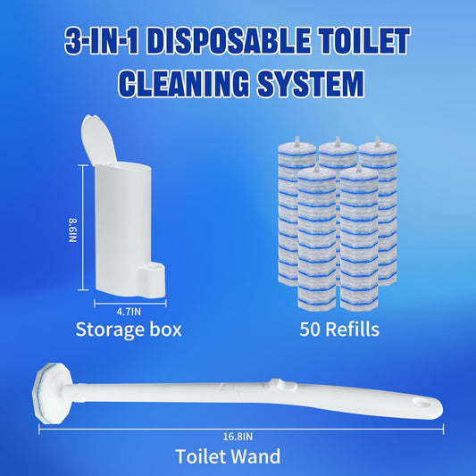Disposable Toilet Brush and Holder Set, with 50 PCS Toilet Bowl Wand Refills for Clorox, Wall Mounted Disposable T-oilet Bowl Wand Kit, for Bathroom, Sink & Bathtub, Touchless T-oilet Cleaning System