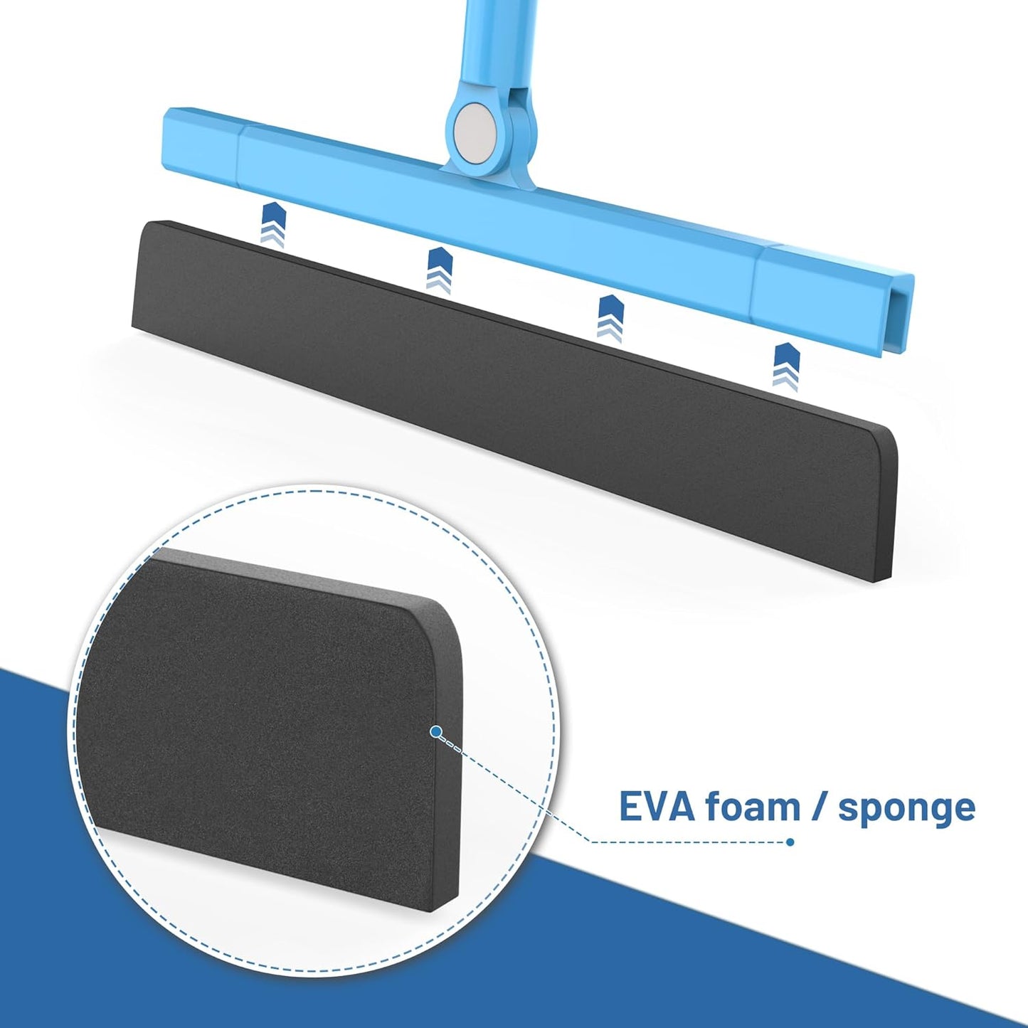 KOLLIEE Floor Squeegee Adjustable 59'' Long Handle Professional Floor Squeegee with Hook Water Squeegee Foam Blade for Concrete Floor Tile Pet Hair Floor Wiper