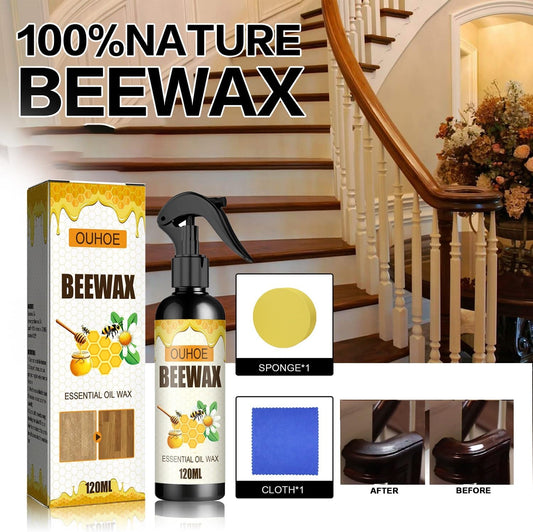 3Pcs Beeswax Spray Furniture Polish, Original Natural Beeswax Care Spray, Wood Cleaner, Wood Floor Polish for Living Room,Kitchen,Wooden Furniture Floors(120ml+Sponge+Cloth)