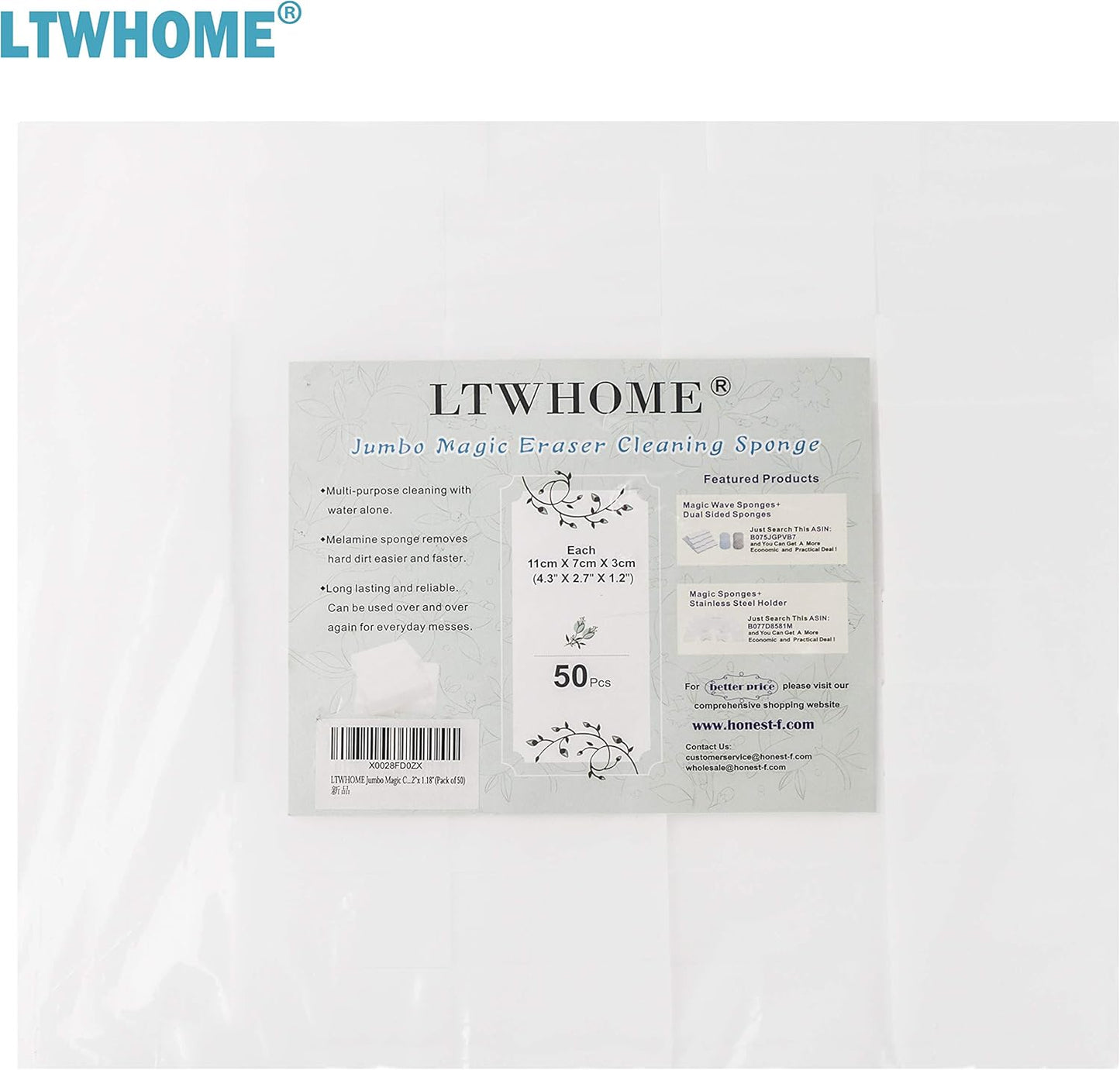 LTWHOME Jumbo Magic Cleaning Eraser Sponge Melamine Foam 4.35 x 2.72"x 1.18"(Pack of 50)