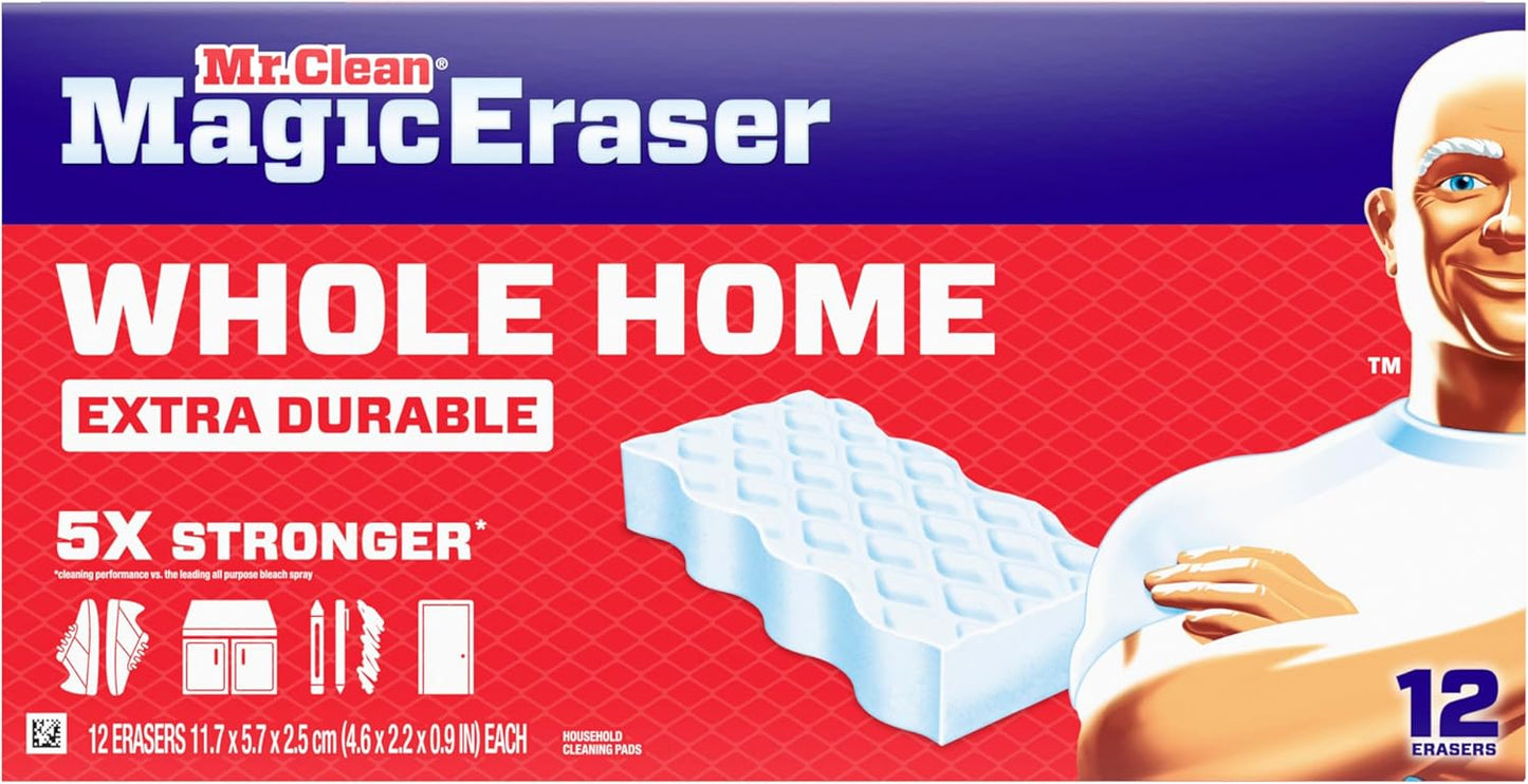 Mr. Clean Magic Eraser Sponge, All Purpose Cleaner, Cleaning Scrubber, Wall, Sneaker, Kitchen, Bathroom, Shower Cleaner, Cleaning Supplies, Melamine Sponge, Cleaning Pads, Extra Durable, 10ct