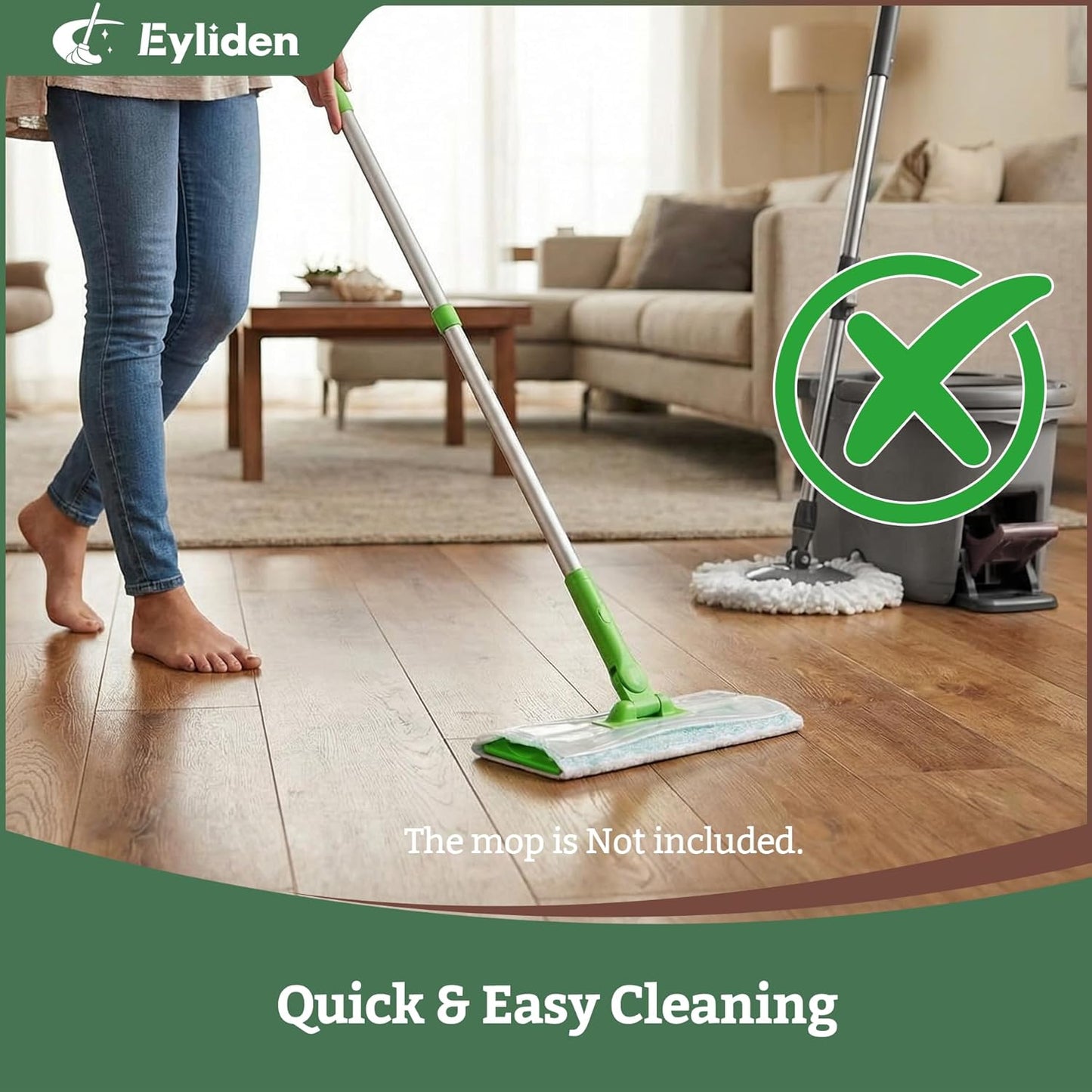 Eyliden 24 Count Wet Mop Pads Refills, Pre-Moistened Floor Cleaning Disposable Pads with Cleaner for 10 inch Sweeper Mops, Safe for Hardwood Laminate Tile Vinyl and Linoleum Floors
