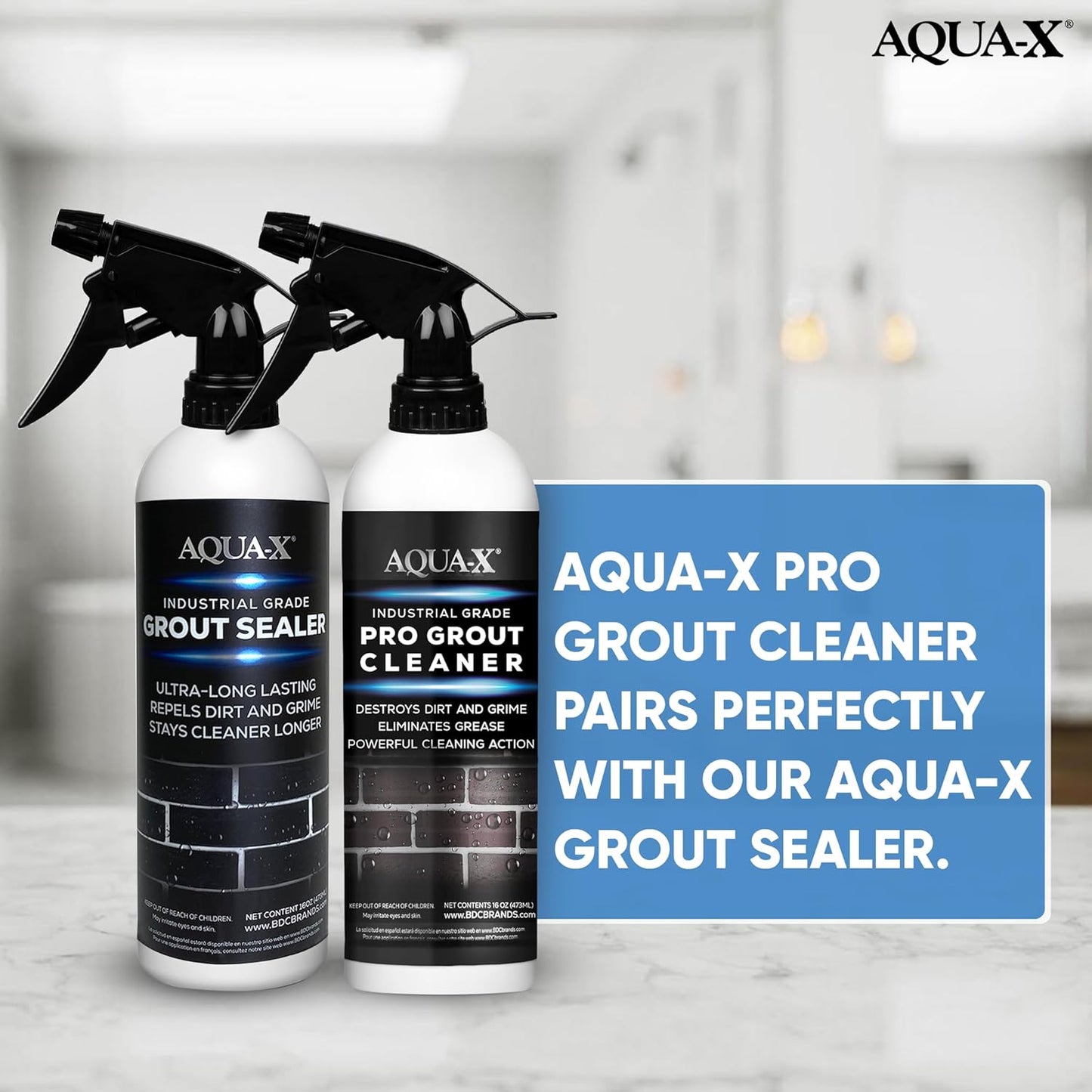 AQUA-X Grout Cleaner 16oz - Heavy Duty Tile & Grout Stain Remover for Floors, Showers & Bathrooms - Deep Cleaning Formula for Bright, White, & Sealed Grout - Non-Toxic, Easy Scrub