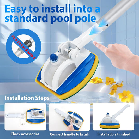 KGC Handheld Pool Scrub Brush with a Replacement Sponge, Pool Must Have Scouring Sponge Pad - Non-Scratch Cleaner for Pool Tile Grout, Vinyl Liners, Spas, Hot Tubs, Kitchen & Bathroom Tub Shower
