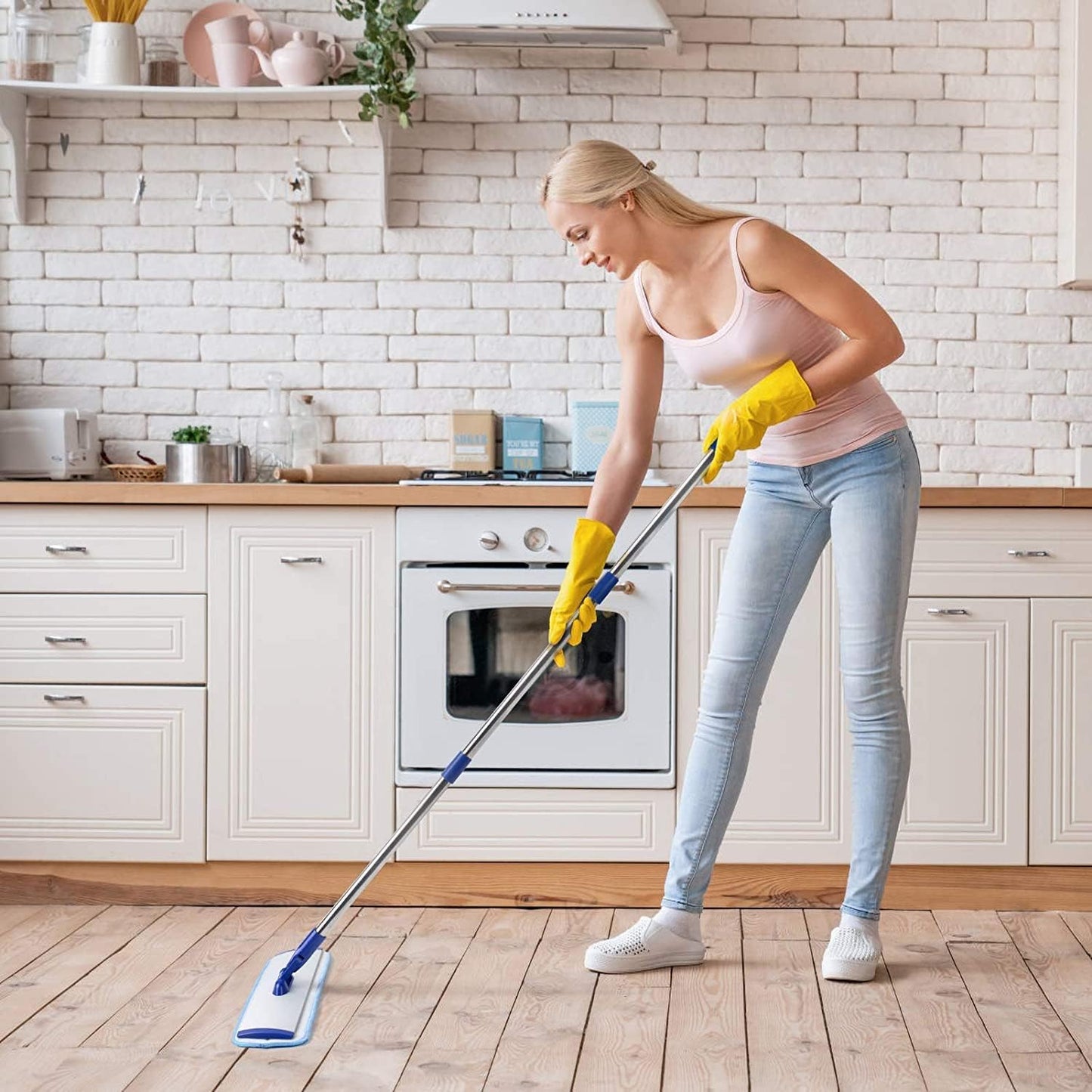Professional 18" Microfiber Mop - Flat Mop with Stainless Steel Handle, 2 Reusable Washable Pads, Hardwood & Laminate (Blue)