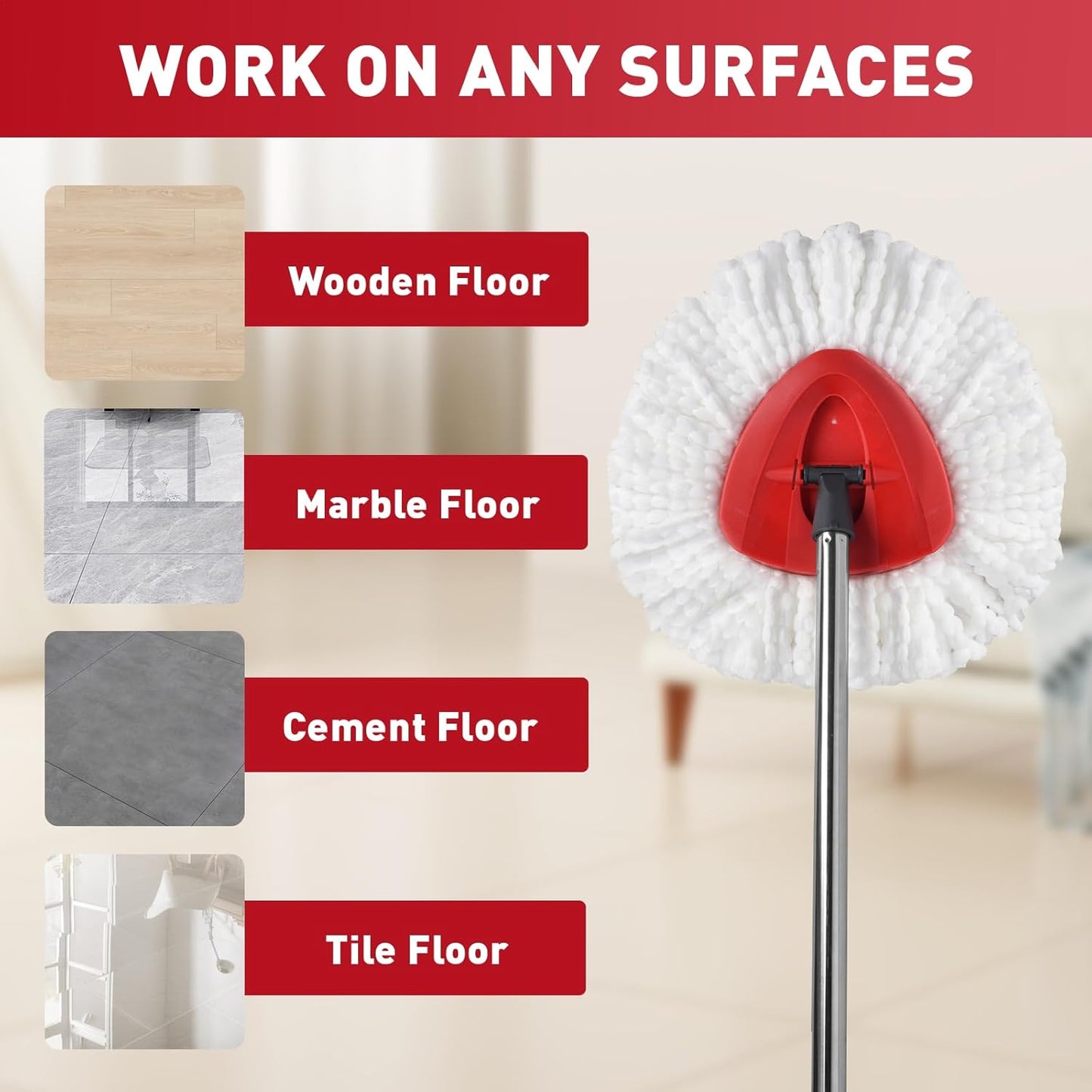 4 Pack Spin Mop Replacement Heads, Microfiber Mop Refills Compatible with Ocedar Mop Heads Replacements 2 Tank System, Replace Head Safe for Cleaning All Hard-surfaced Floors