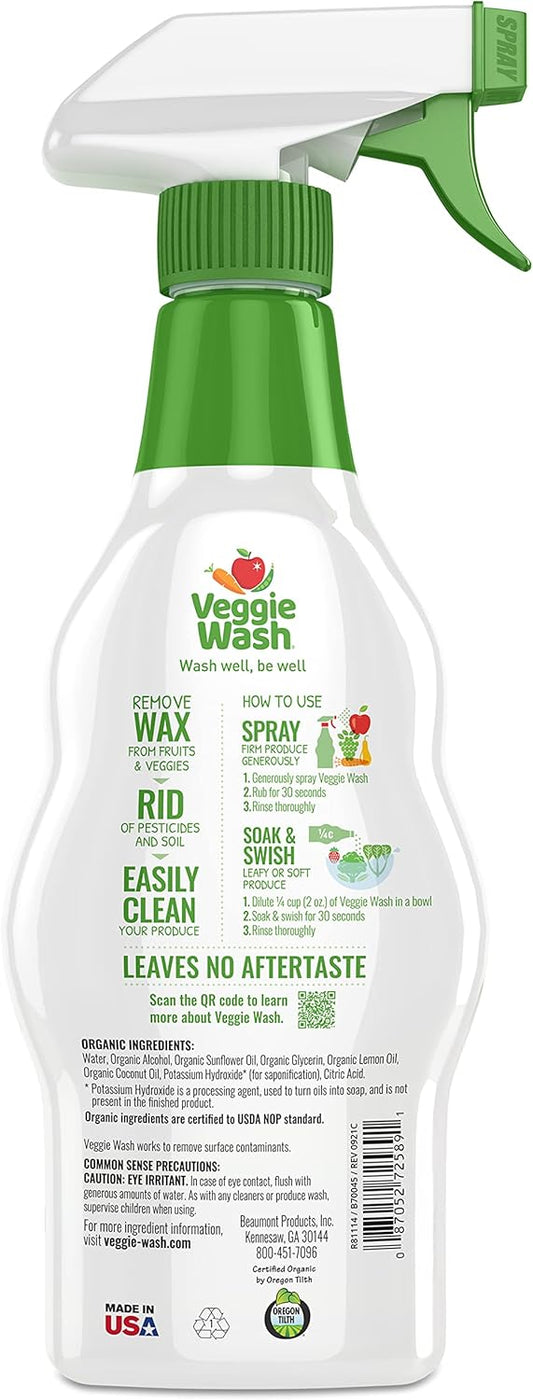 Veggie Wash Organic Fruit and Vegetable Wash, Certified Organic, Ideal for Cleaning Produce, 16 Fluid Ounce, Pack of 3 (Packaging May Vary)
