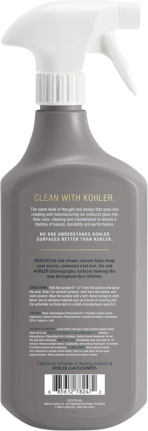 KOHLER K-EC23732-NA Tub and Shower Cleaner, Bathroom Cleaner, Restores Acrylic, Tile, Enameled cast iron, Lithocast, Residue Free, 28 FL Oz