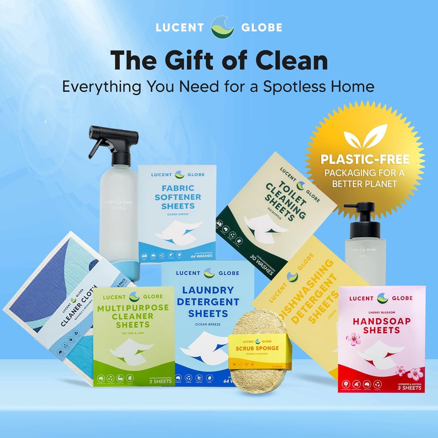 Lucent Globe Dishwasher Dishwashing Detergent Sheets, Dish Soap & Dishwasher Tablets Alternative. Plant-Based, Eco-Friendly, Fully Biodegradable, Lemon Scent (1 Pack of 64 Washes)