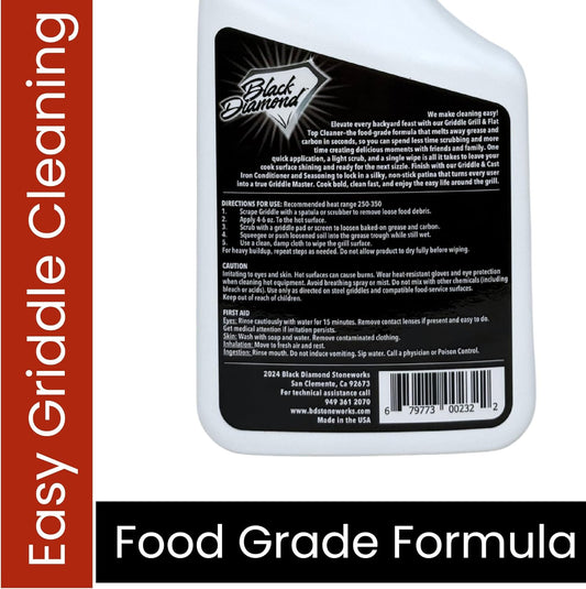 Black Diamond Stoneworks Griddle & Grill Cleaner – Flat Top Griddle Cleaner, Non-Caustic, Food-Contact Safe, Unscented, Residue-Free, Stainless & Cold-Rolled Steel, 32 fl oz (32)