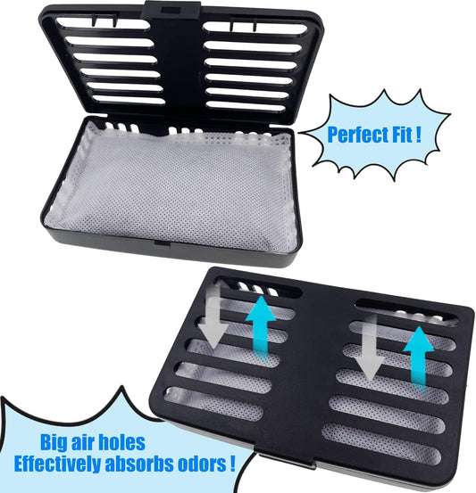 Activated Charcoal Odor Absorbing Filter Refill Deodorizer Compatible with iTouchless Trash Cans 8 Gallon and Larger (4 Large Filters+ 1 Compartment) (Black)