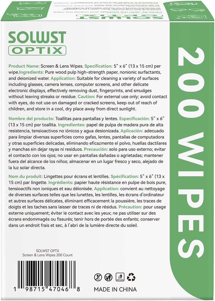 Optix Lens Cleaning Wipes - 300 Pre-Moistened, Individually Wrapped Wipes for Eyeglasses, Camera Lenses, Tablets, Phones, Computer Screens, and Other Surfaces