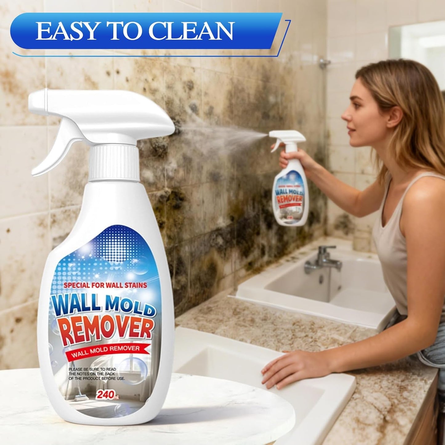Highly Effective Removal Spray,Wall Cleaner Spray,Multi-Surface Cleaning Solution,Wall Cleaner for Wood,Tile,Fabric,Bathrooms,Kitchens - 8.12 Fl oz