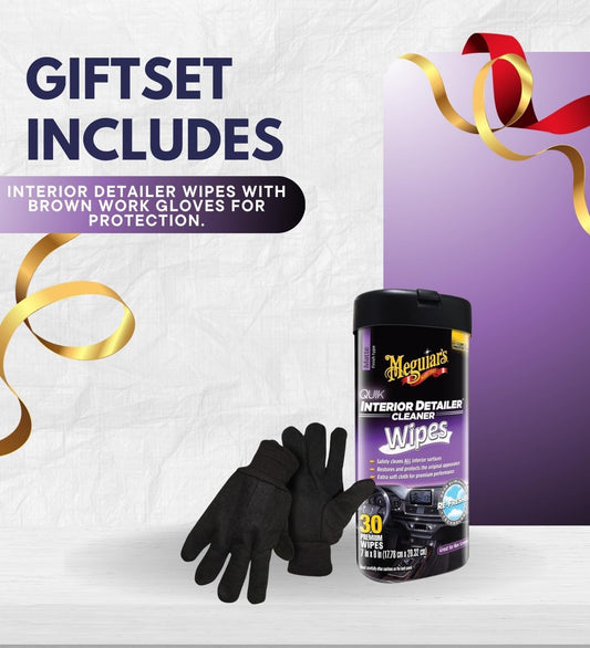 2x Quik Interior Detailer Multi-Surface Cleaner Wipes 30 Ct Bundle with Work Gloves – Convenient Car-Wipes for Dashboard, Vinyl, and Leather Wipes Use — Gift Set (3 Items)