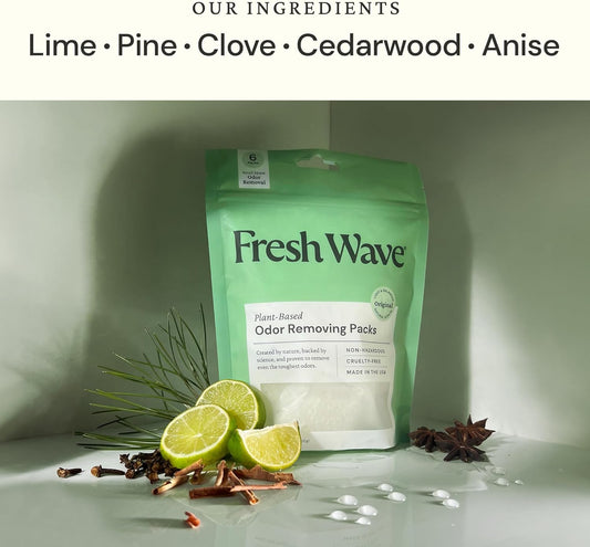 Fresh Wave Lemon Odor Eliminating & Deodorizing Packs | Bag of 6 | Safer Odor Relief for Small Spaces | Natural Plant-Based Odor Eliminator | Odor Absorbers for Home