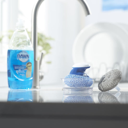Dawn Handi Scrub Dishwashing Scrubber and Storage Dish, White/Blue