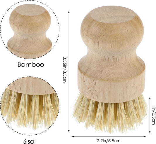 COMNICO 10 Pcs Bamboo Dish Scrub Brush Set, Mini Natural Wooden Scrubbers Set Round Dish Brush Vegetable Durable Scrubber Cleaning Kit for Cleaning Pot Pan Sink