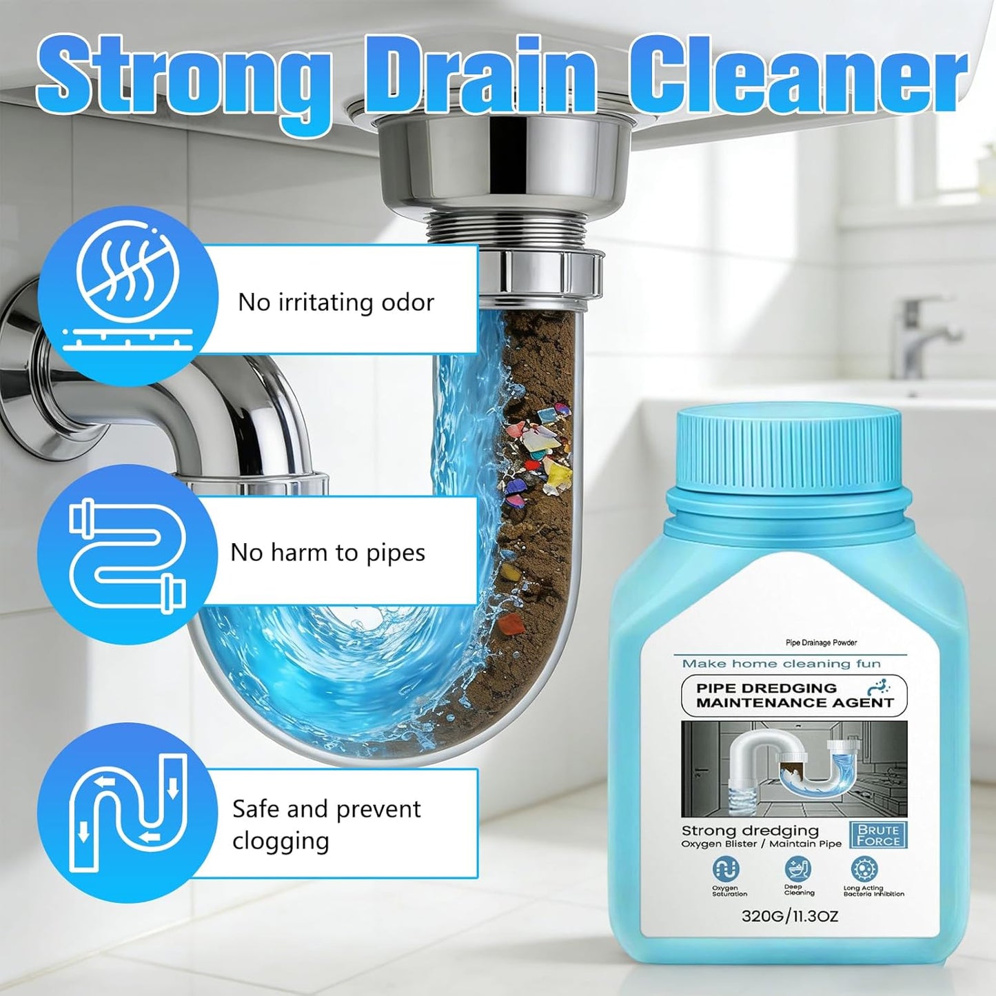 Drain Clog Remover Powerful Unclogging Sink Hair Cleaner for Kitchen, Shower Pipes and Drains, Toilet Unclogger Heavy Duty Bathroom Pipeline Dredge for Kitchen and Pipes Cleaning Tool(320g/11.3oz)