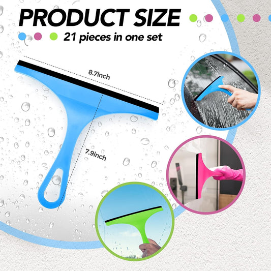 Yinder 21 Pcs Small Squeegee for Shower Glass Door 8.7" Silicone Shower Glass Window Cleaner Bathroom Squeegee for Car Windshield Window Mirror Art Class Group Craft(Colorful)