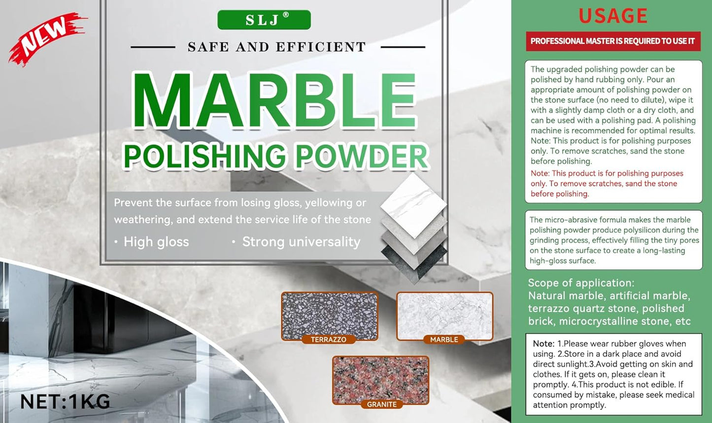 Professional Marble Polishing Powder Granite Polishing Kit Marble Floor Polish – Restore Shine & Remove Dullness, Safe for All Kinds of Stone, Countertops, Floors (10 oz)