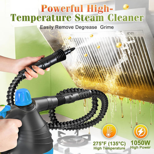 Handheld Steam Cleaner - 275°F High-Temp Fast Heating Multi-Surface Steamer for Cleaning, 100% Chemical-Free Pet Safe Portable Steam Cleaner for Home/Bath/Window/Car Detailing/Couch/Grout(Blue)