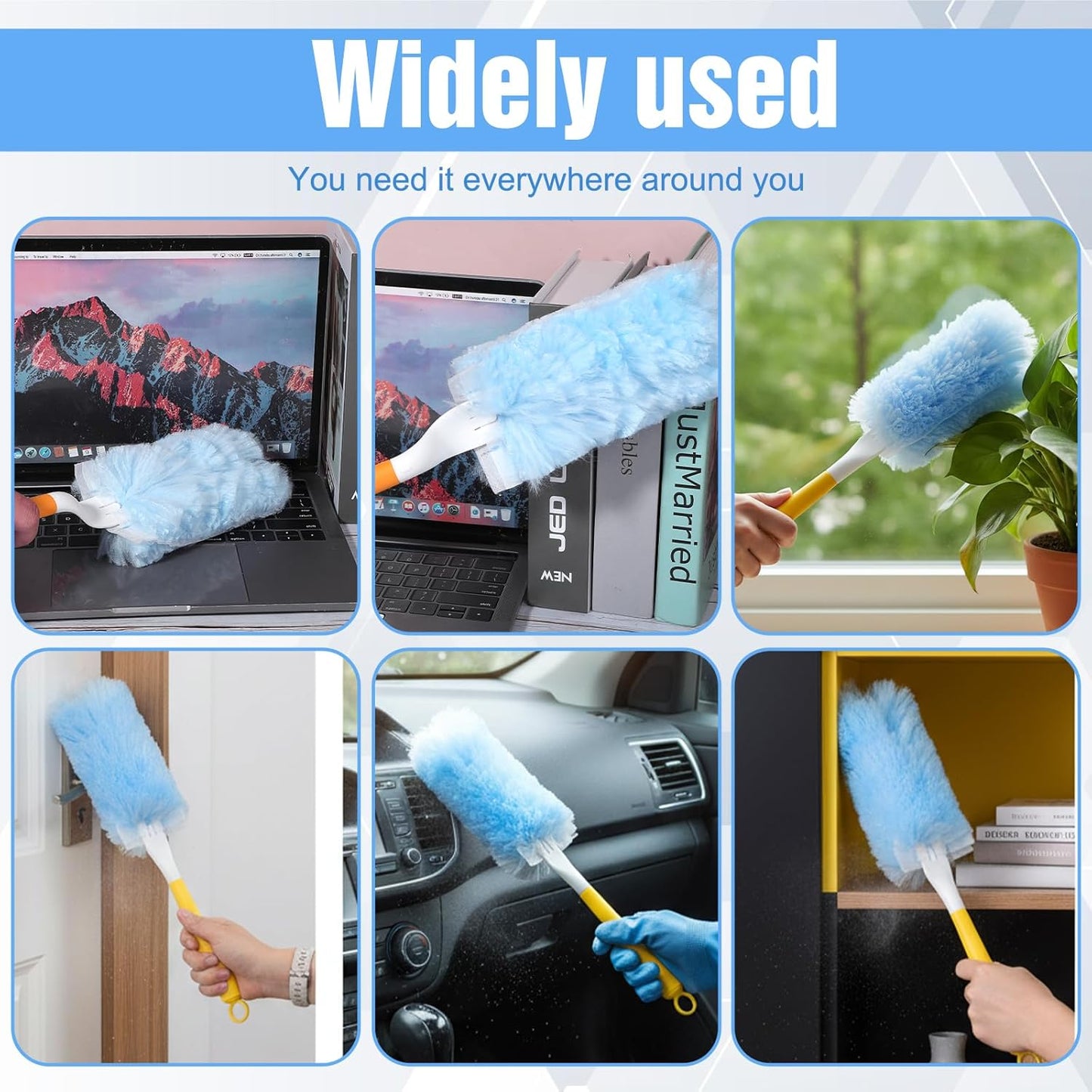 50 Count 360 Heavy Duty Disposable Duster Refills Compatible with Swiffer Multi Surface Feather Dusters Kit with 1 Short Handle and 1 Extenda Handle for Home Cleaning