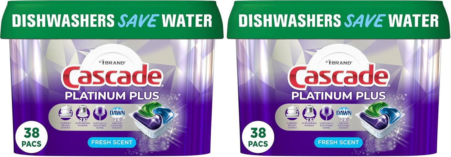 Cascade Platinum Plus Dishwasher Pods, Dishwasher Detergent, Dish Detergent Soap, Fresh, 38 Count