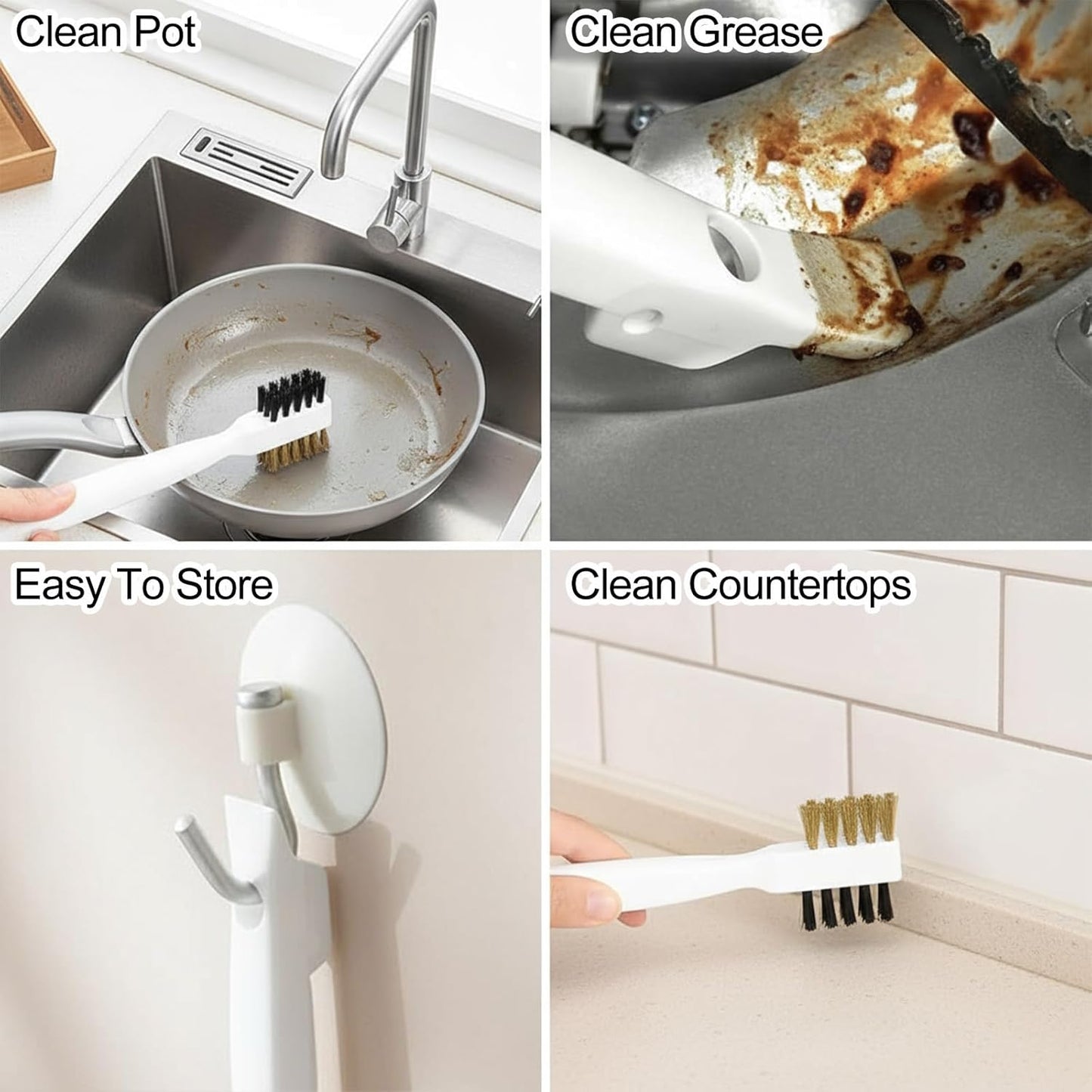 2PCS Range Top Brush Cleaner, Deep Gas Stove Brass Wire Brushes, Multi-purpose Kitchen Cleaning Scrub Brush, 4-in-1 Scrub Brush with Nylon Bristles Cooktop Scraper