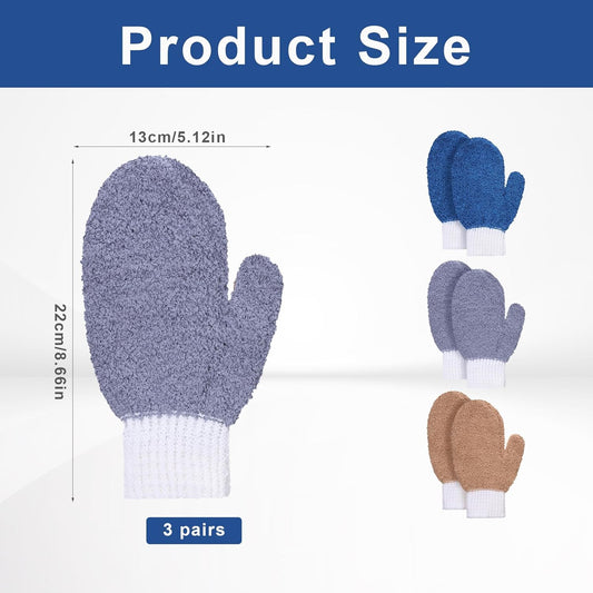 3 Pairs Microfiber Dusting Mitt Household Cleaning Gloves Leaf Cleaning Gloves Washable Reusable for Blinds, Windows, Plants, Furniture Clean