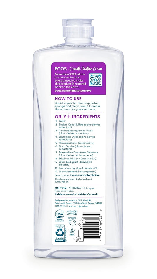 Earth Friendly Products ECOS Dishmate, Dishwashing Liquid, Natural Lavender, 25 oz