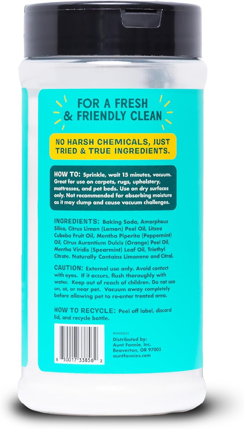 Aunt Fannie's Cat Carpet Refresher, Odor Neutralizing Powder for Homes with Cats, Kittens and Other Pets, Bright Lemon Scent, 16 Ounce (Pack of 1)