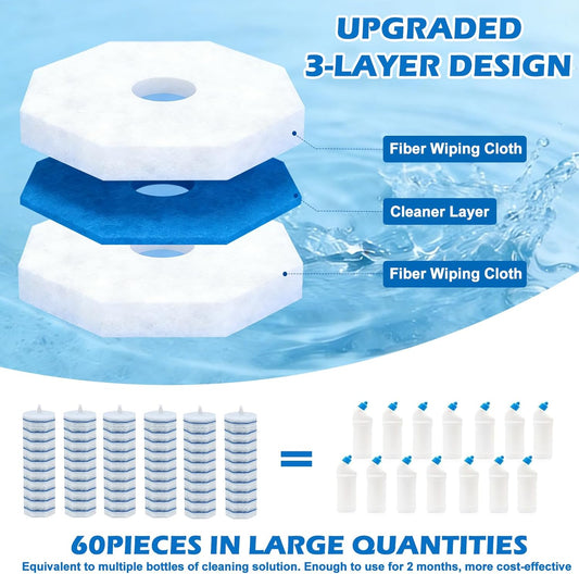 60pcs Disposable Toilet Wand Refills,Compatible with Most Toilet Brushes,5X Cleaning Power Toilet Bowl Cleaners,No Falling Apart,Upgrade Fiber Cleaner Heads,for Closestool Bathroom Cleaning