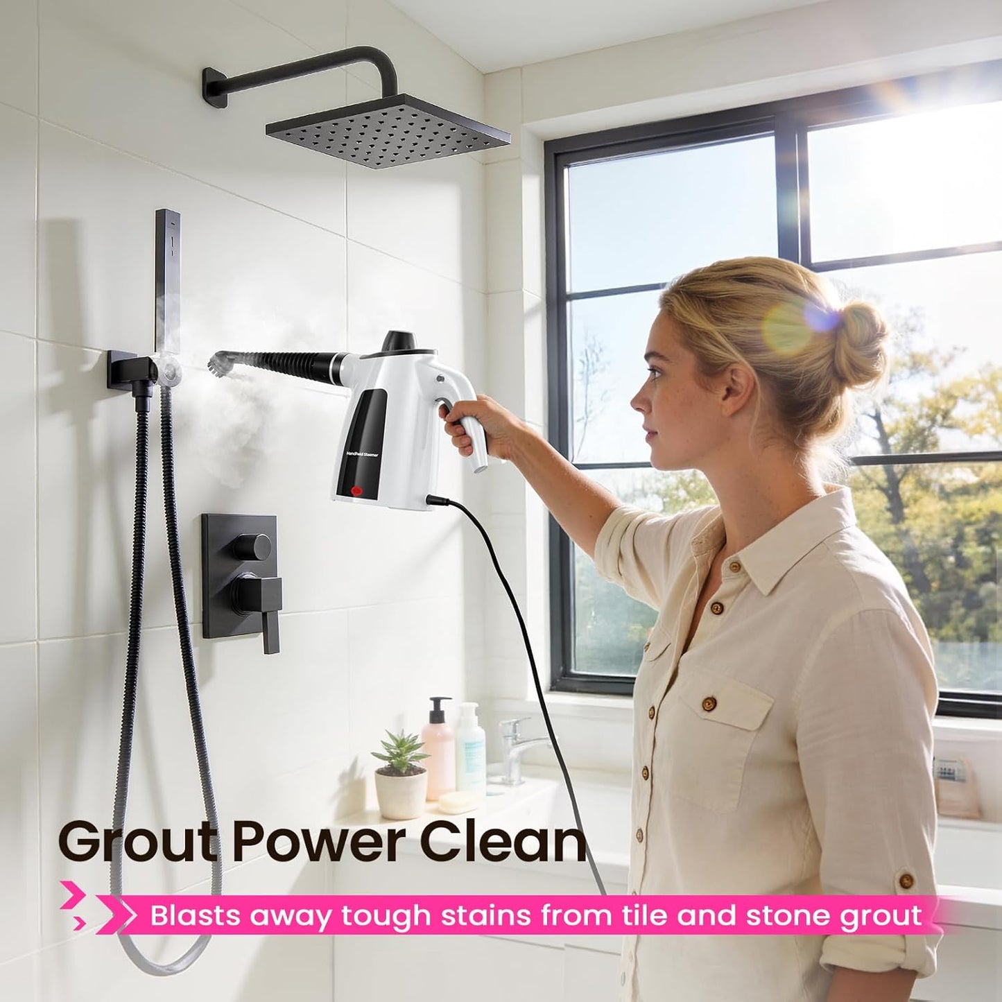 Steam Cleaner, Pressurized Handheld 13pcs Multi-Purpose Natural Deep Cleaning Steamer, Portable Steamer for Cleaning Home, Grout, Kitchen, Car, Window, Upholstery, Bathroom and Clothes, Gray