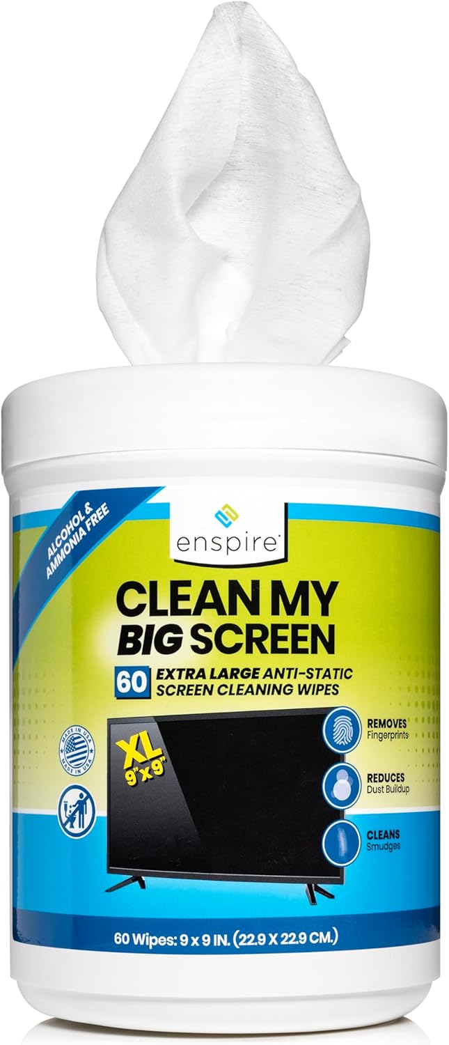enspire; Clean My Big Screen; Extra Large Electronics Cleaning Wipes; 60 Count & Microfiber Towel Value Pack (905259PT)