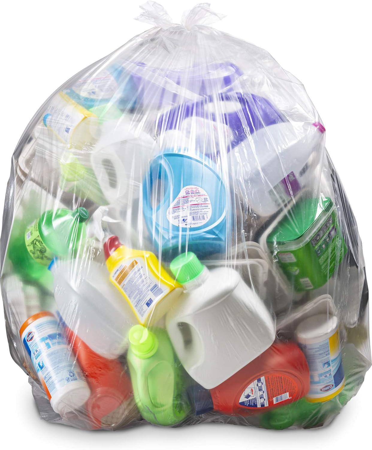55 Gallon Clear Trash Bags, (50 Bags w/Ties) Large Clear Plastic Recycling Garbage Bags
