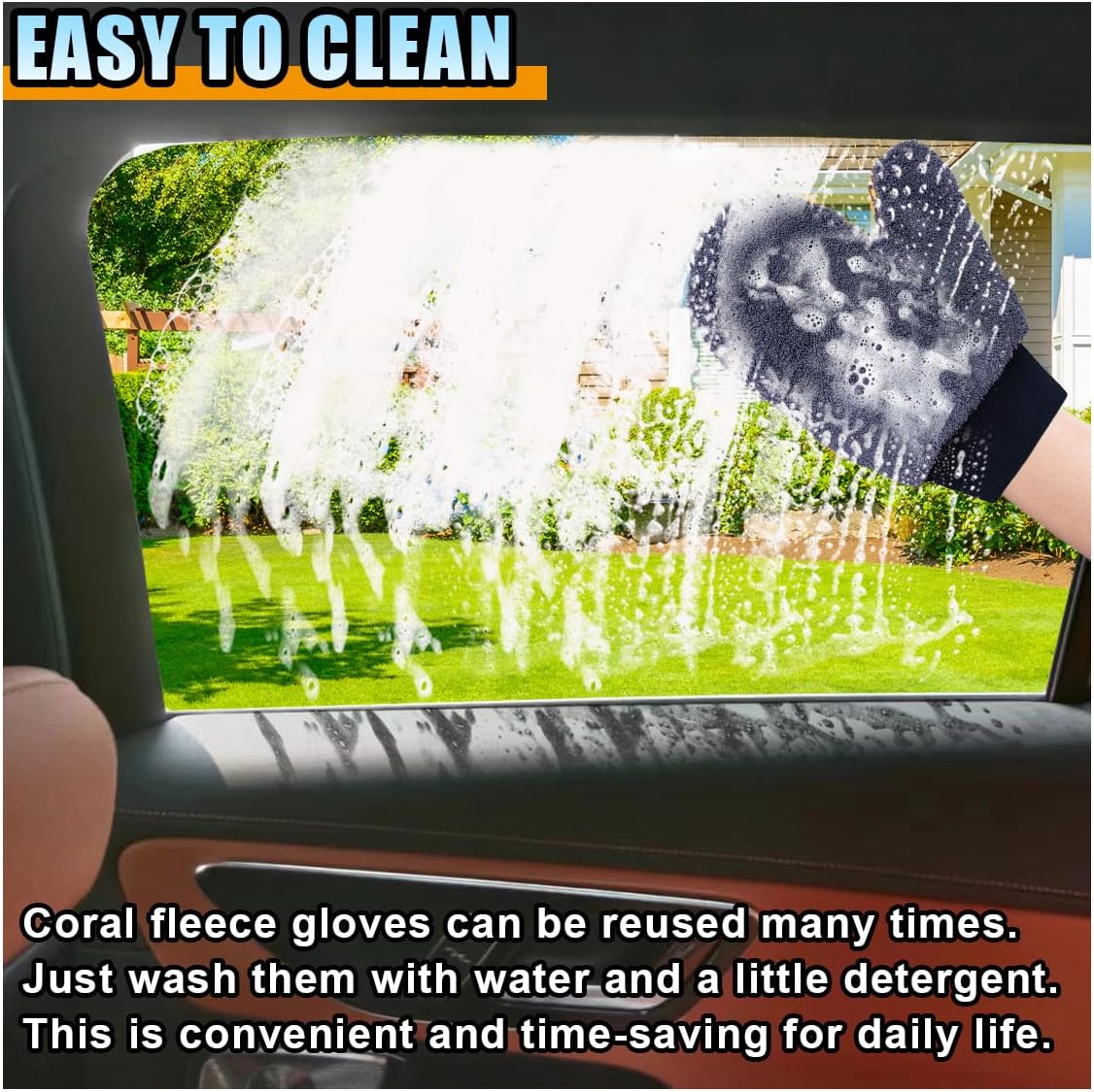2PCS Coral Fleece Car Wash Mitts, No Scratch Microfiber Wash Mitt Car Cleaning Glove, Reusable Dusting Mitt with Elastic Wrist Cuff for Car Washing and Detailing (Palm Glove)