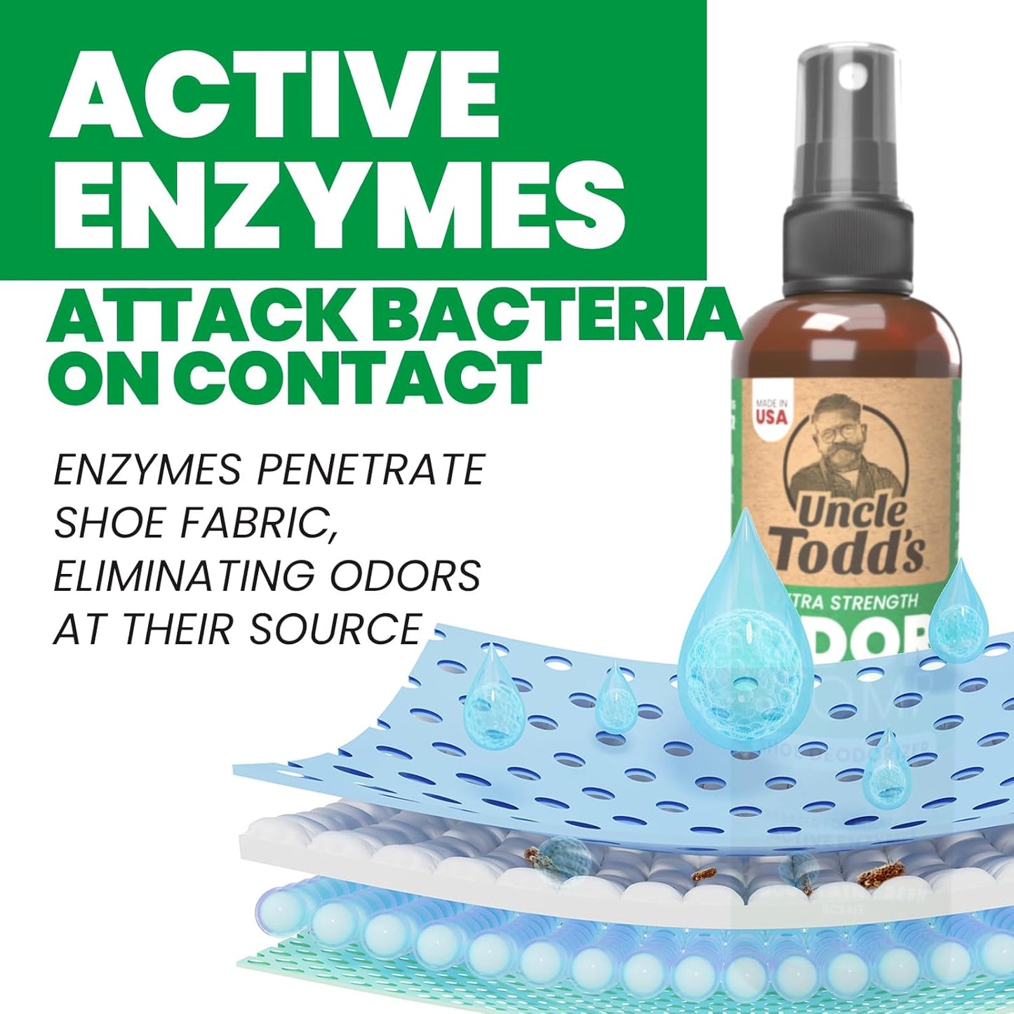 Uncle Todd's Shoe Deodorizer Spray - Proven & Powerful Enzyme Formula Spray for Shoe Odor Elimination in All Footwear (Mountain Fresh)