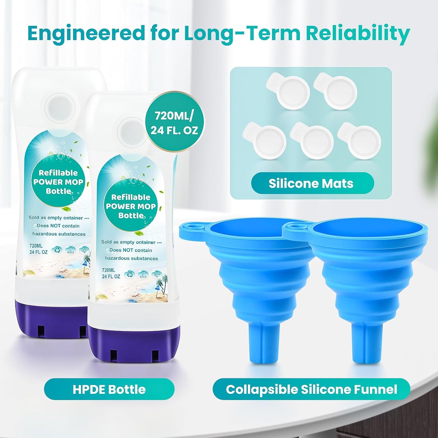Refillable Bottle for Swiffer® Power Mop™, 720ML / 24 FL.OZ Reusable Solution Container, Leak-Resistant Lock, Use Any Liquid Cleaner