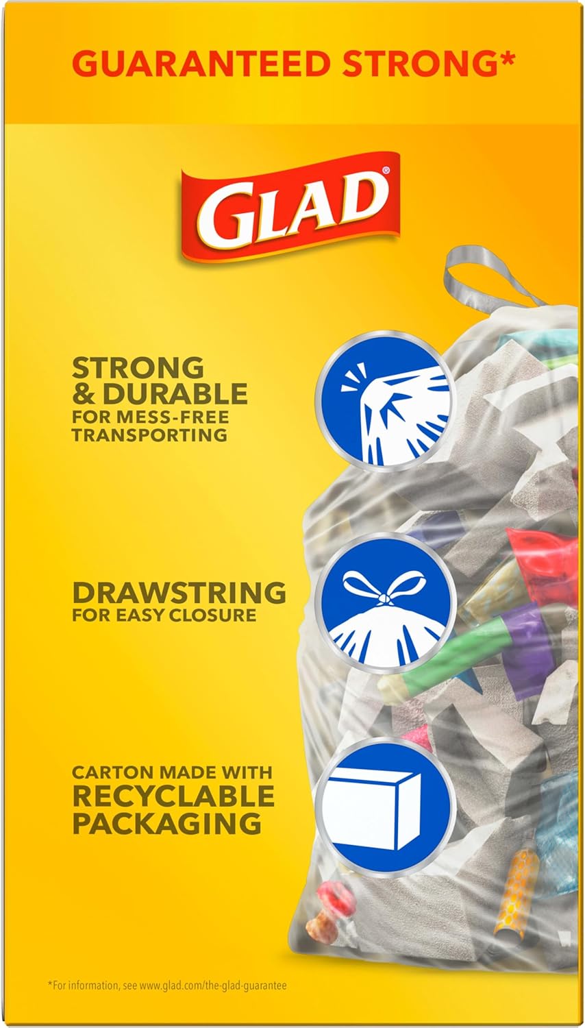 Glad Tall Kitchen Drawstring Bags, Clear, 13 Gallon, 45 Count (Package May Vary)