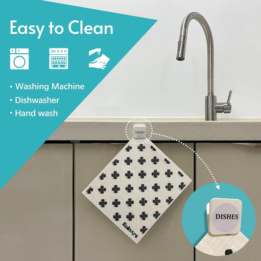 Eulnars Swedish Dishcloths for Kitchen, 8 Pack Reusable Paper Towels with Clips, Non-Scratch Swedish Kitchen Towels, Super Absorbent Cellulose Sponge Cloths, Dishwasher Safe, No Odor